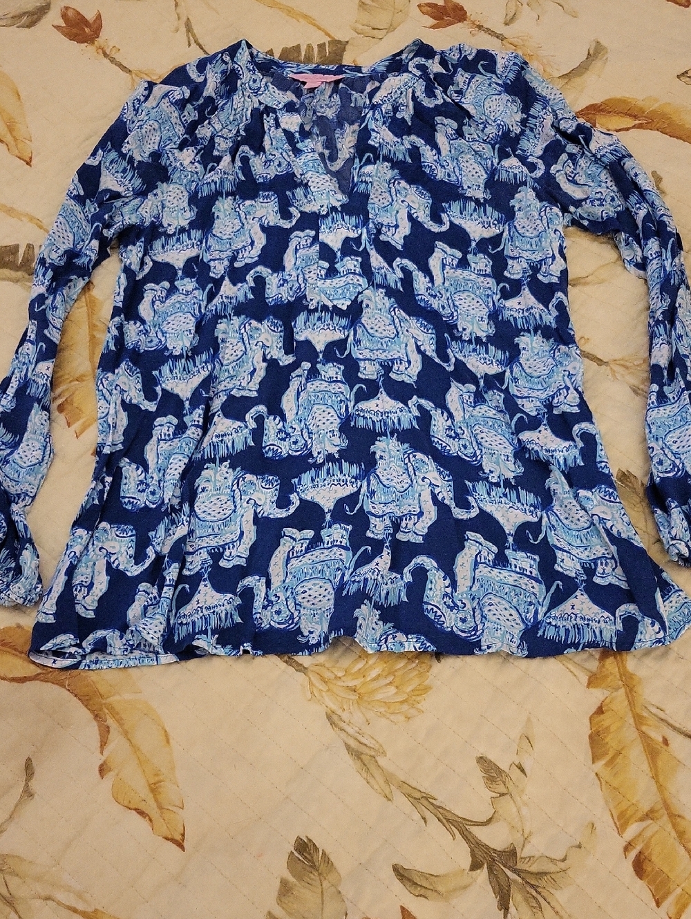 Lilly Pulitzer Navy and Light Blue Elephant Print Top